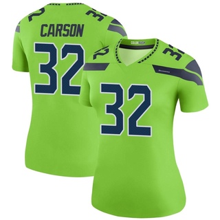 Legend Chris Carson Women's Seattle Seahawks Color Rush Neon Jersey - Green