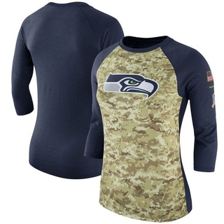Legend Women's Seattle Seahawks Salute to Service 2017 Three-Quarter Raglan Sleeve T-Shirt - Camo/Navy