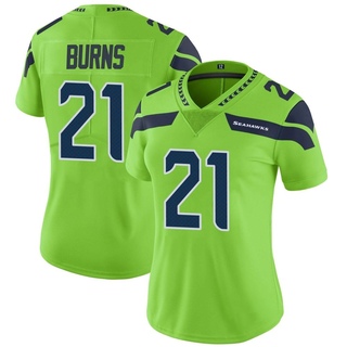 Limited Artie Burns Women's Seattle Seahawks Color Rush Neon Jersey - Green