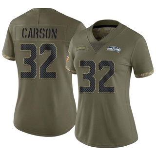 Limited Chris Carson Women's Seattle Seahawks 2022 Salute To Service Jersey - Olive