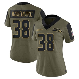 Limited Godwin Igwebuike Women's Seattle Seahawks 2021 Salute To Service Jersey - Olive
