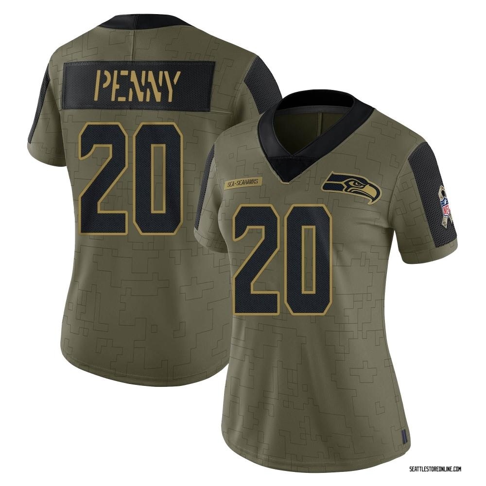 Limited Rashaad Penny Women's Seattle Seahawks 2021 Salute To Service Jersey - Olive