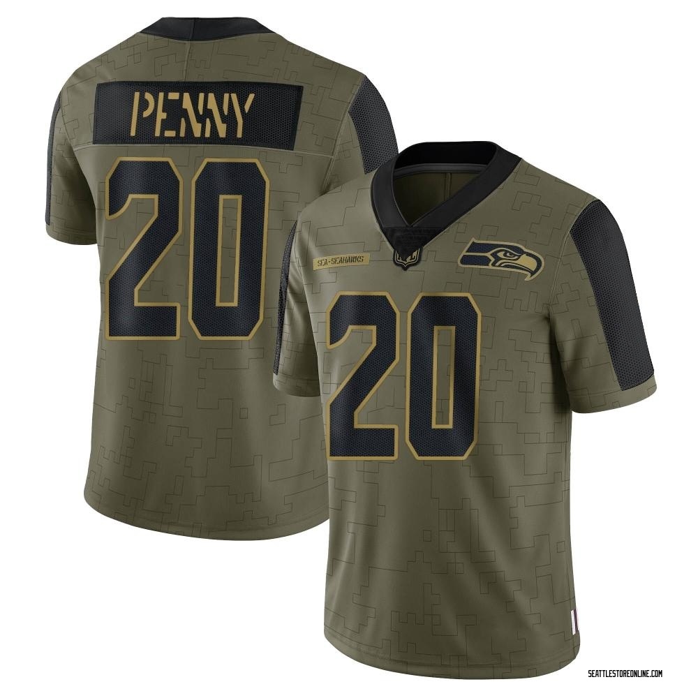 Limited Rashaad Penny Youth Seattle Seahawks 2021 Salute To Service Jersey - Olive