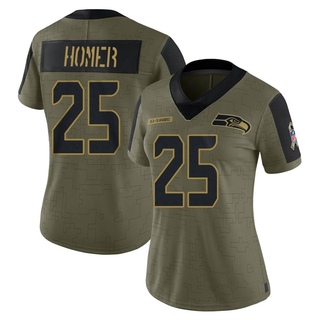 Limited Travis Homer Women's Seattle Seahawks 2021 Salute To Service Jersey - Olive